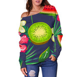 Aloha Tropical Watermelon Pattern Print Off Shoulder Sweatshirt GearFrost