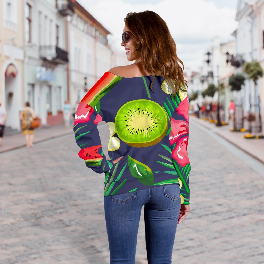 Aloha Tropical Watermelon Pattern Print Off Shoulder Sweatshirt GearFrost