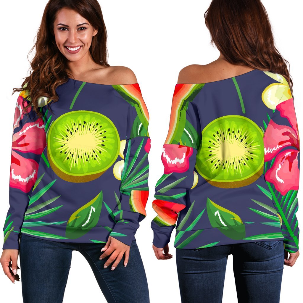 Aloha Tropical Watermelon Pattern Print Off Shoulder Sweatshirt GearFrost