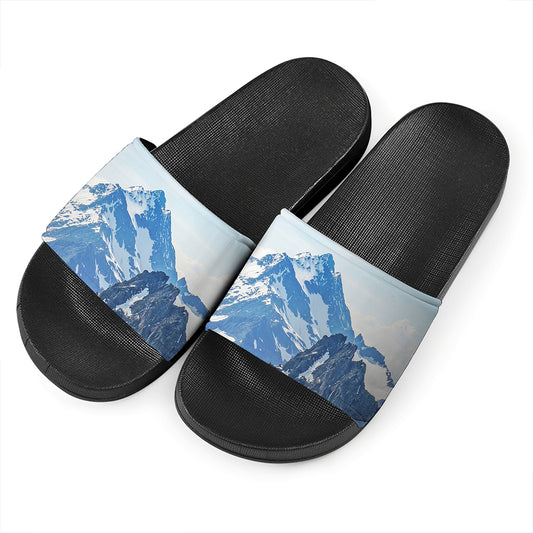 Alps Mountain Print Black Slide Sandals