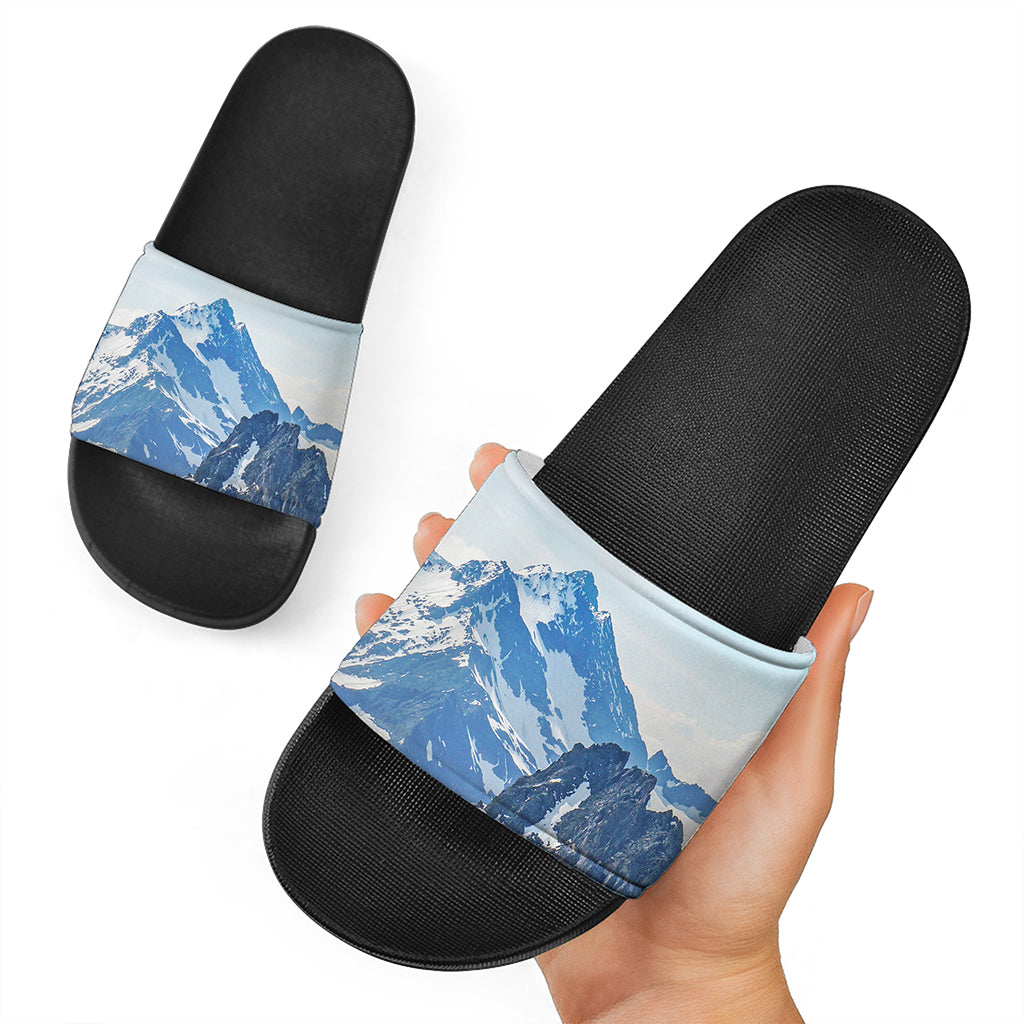 Alps Mountain Print Black Slide Sandals
