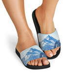 Alps Mountain Print Black Slide Sandals