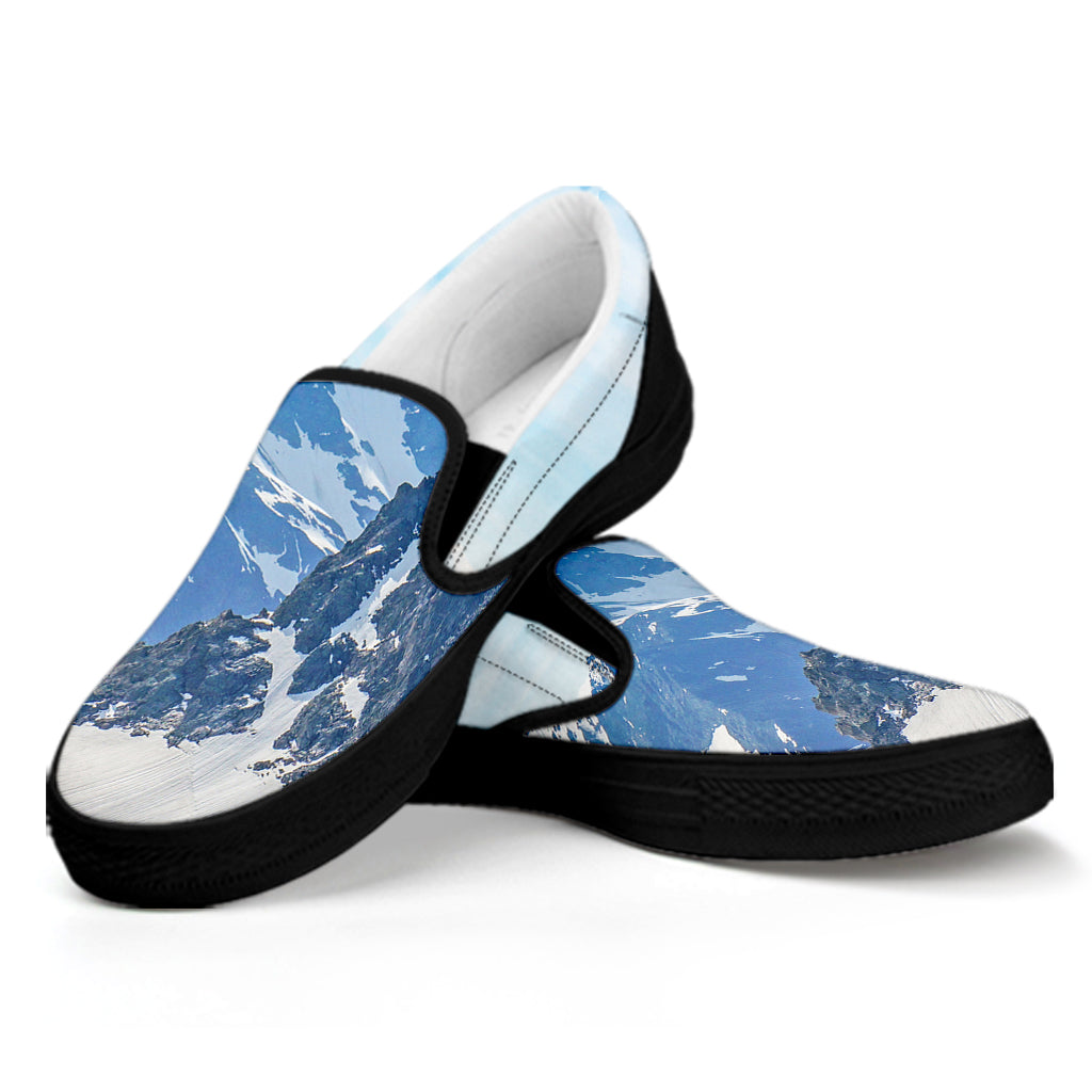 Alps Mountain Print Black Slip On Shoes