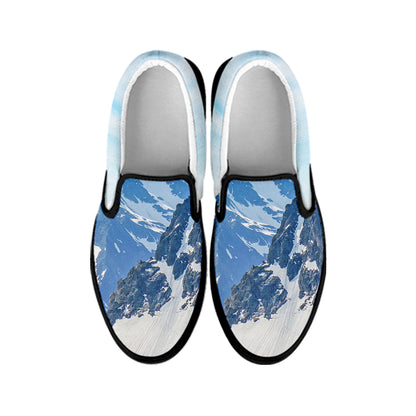 Alps Mountain Print Black Slip On Shoes