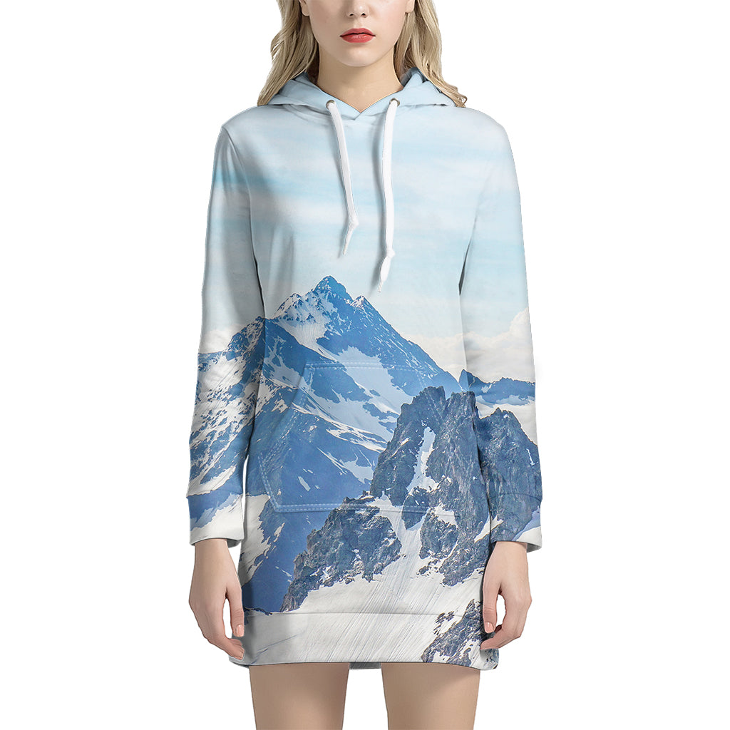 Alps Mountain Print Hoodie Dress