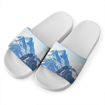 Alps Mountain Print White Slide Sandals
