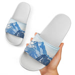 Alps Mountain Print White Slide Sandals
