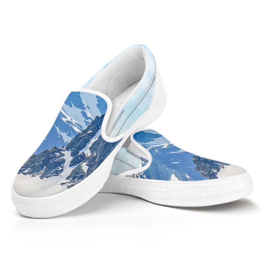 Alps Mountain Print White Slip On Shoes