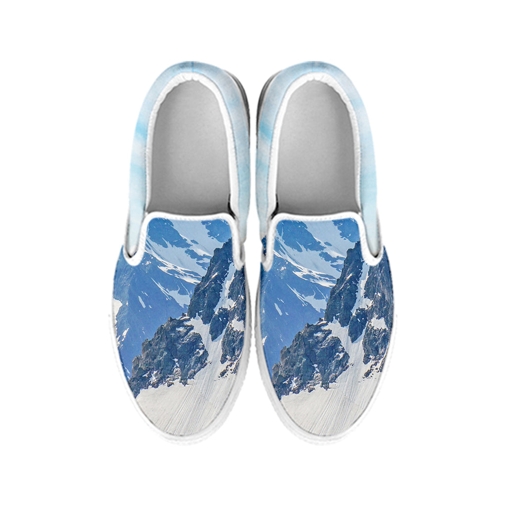 Alps Mountain Print White Slip On Shoes