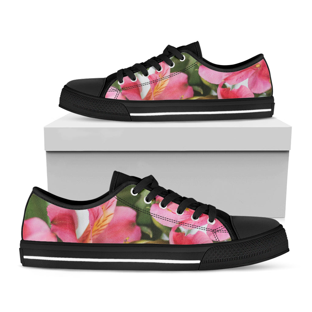 Alstroemeria Flower Print Black Low Top Shoes