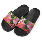 Alstroemeria Flower Print Black Slide Sandals