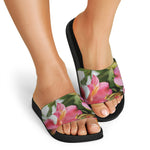 Alstroemeria Flower Print Black Slide Sandals