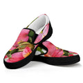 Alstroemeria Flower Print Black Slip On Sneakers