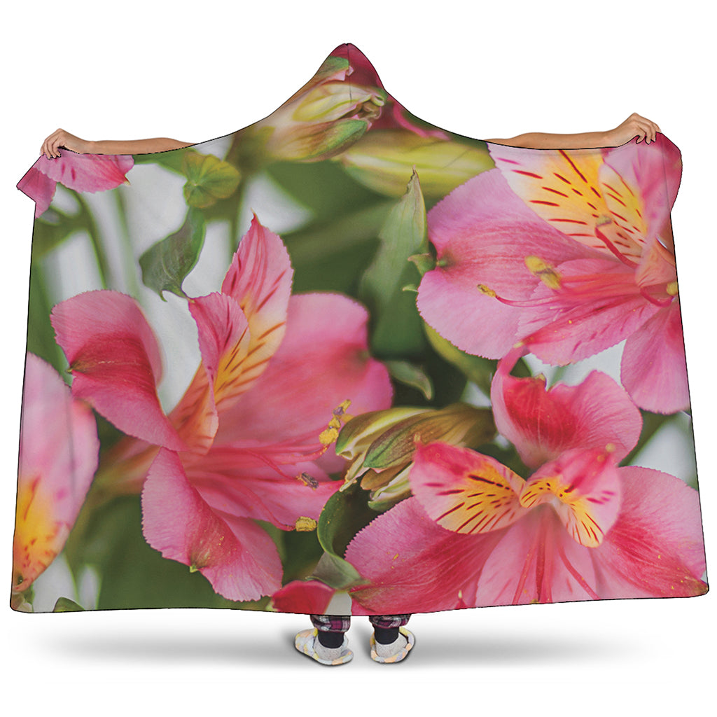 Alstroemeria Flower Print Hooded Blanket