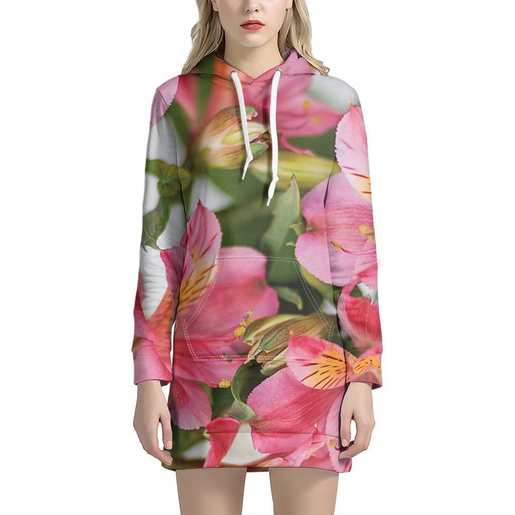 Alstroemeria Flower Print Hoodie Dress