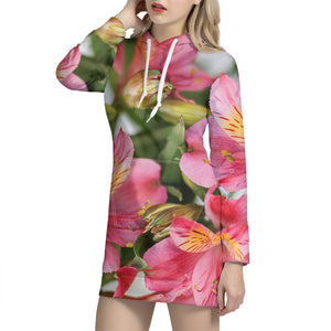 Alstroemeria Flower Print Hoodie Dress