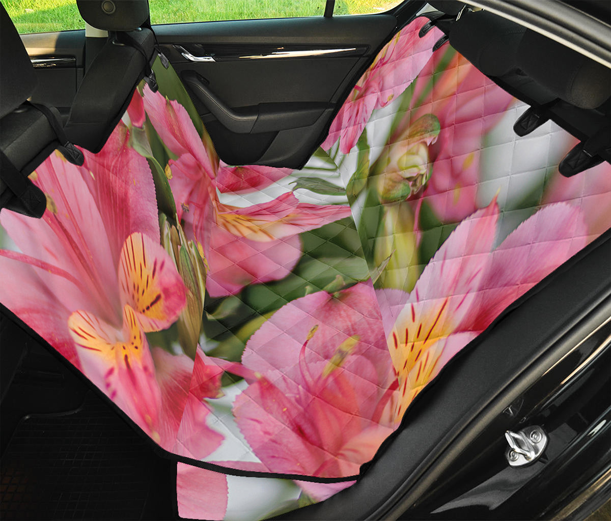 Alstroemeria Flower Print Pet Car Back Seat Cover