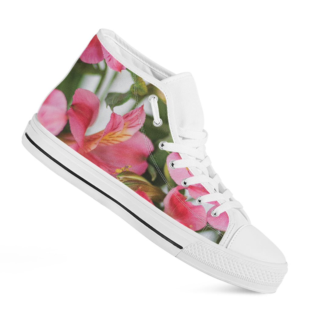 Alstroemeria Flower Print White High Top Shoes