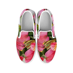 Alstroemeria Flower Print White Slip On Shoes