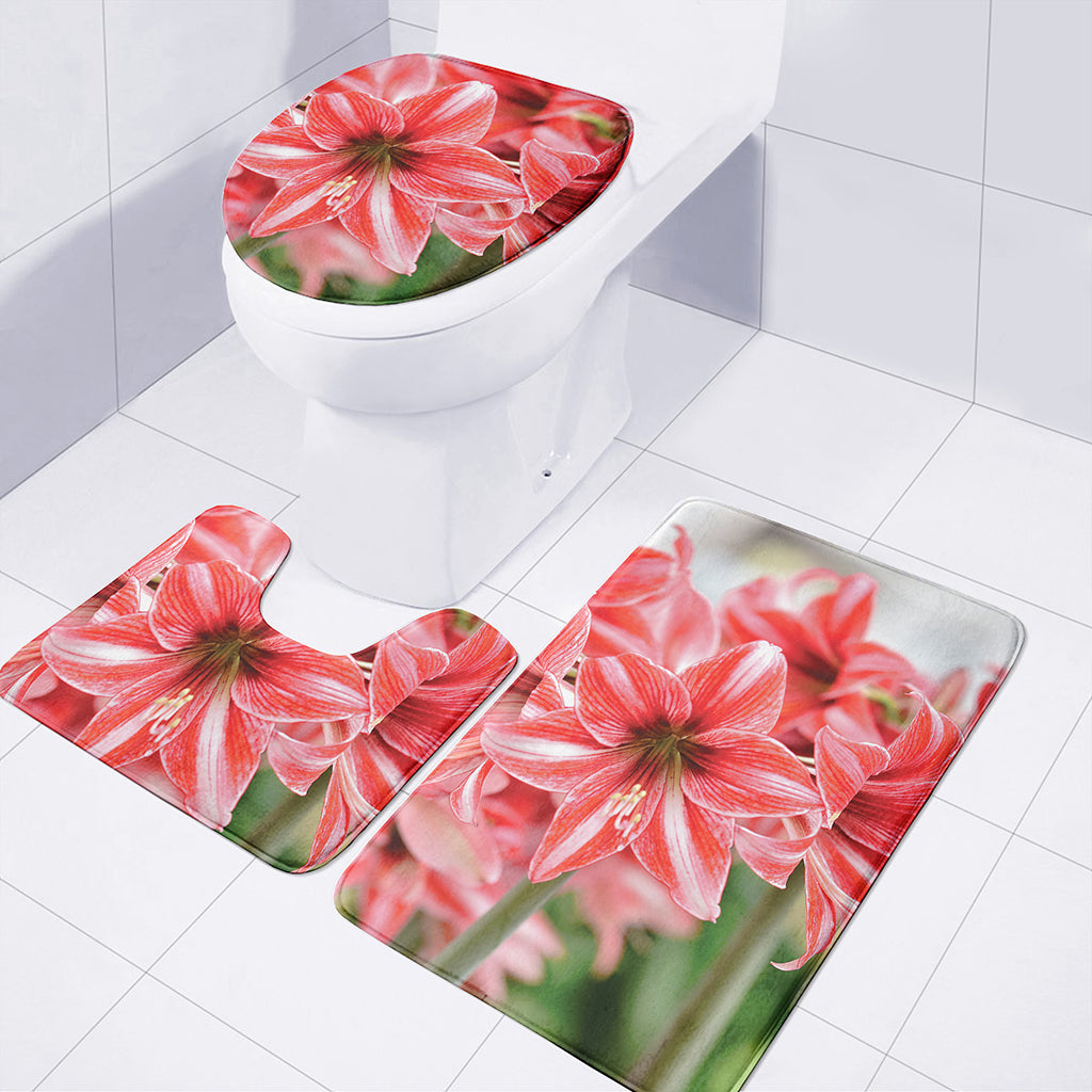 Amaryllis Flower Print 3 Piece Bath Mat Set