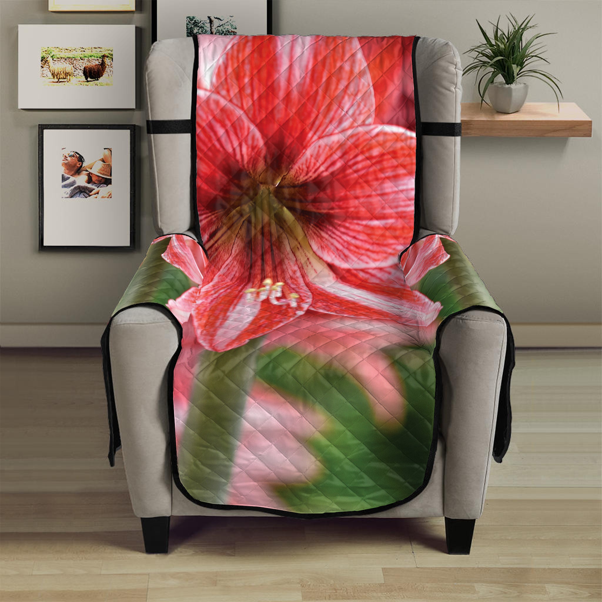 Amaryllis Flower Print Armchair Protector