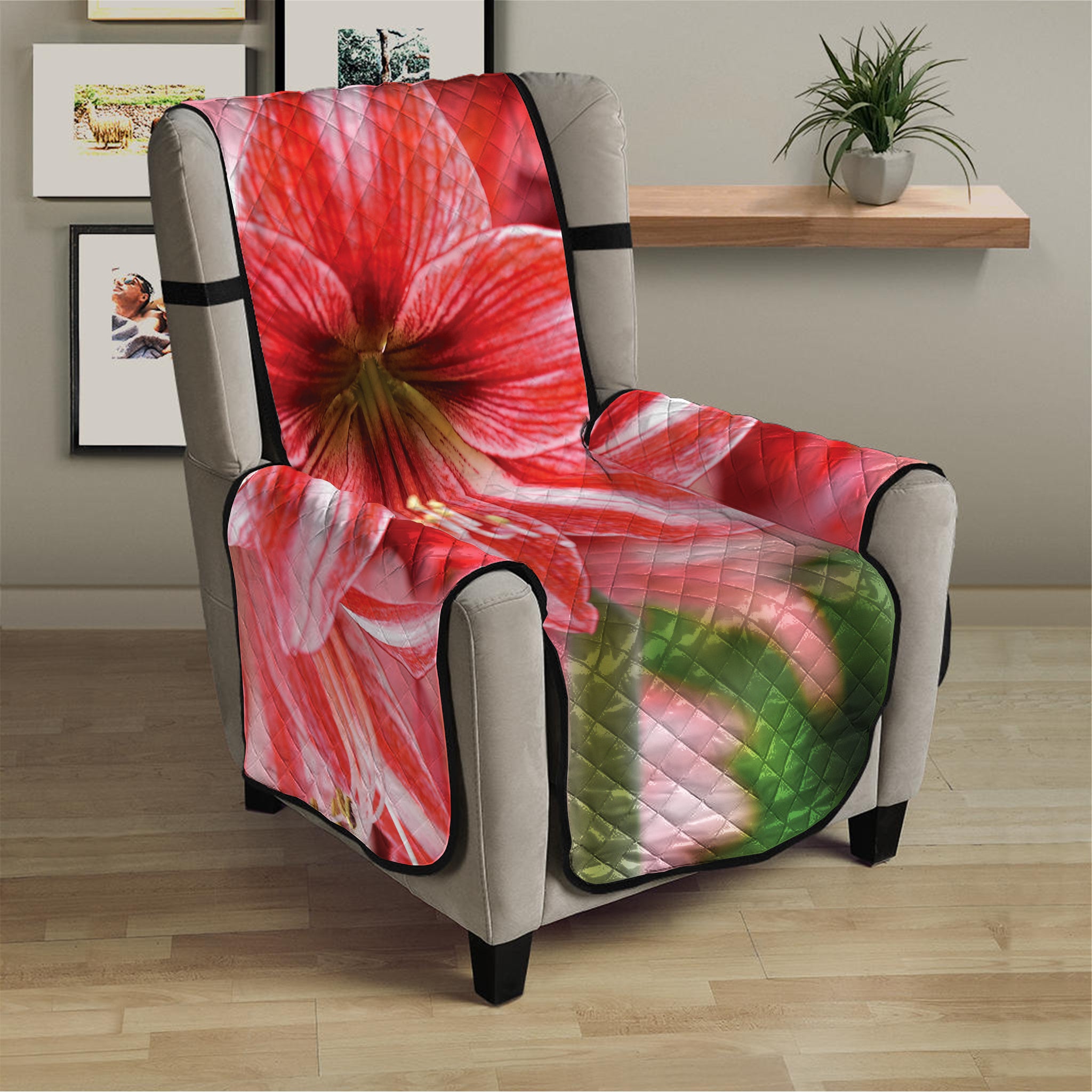 Amaryllis Flower Print Armchair Protector