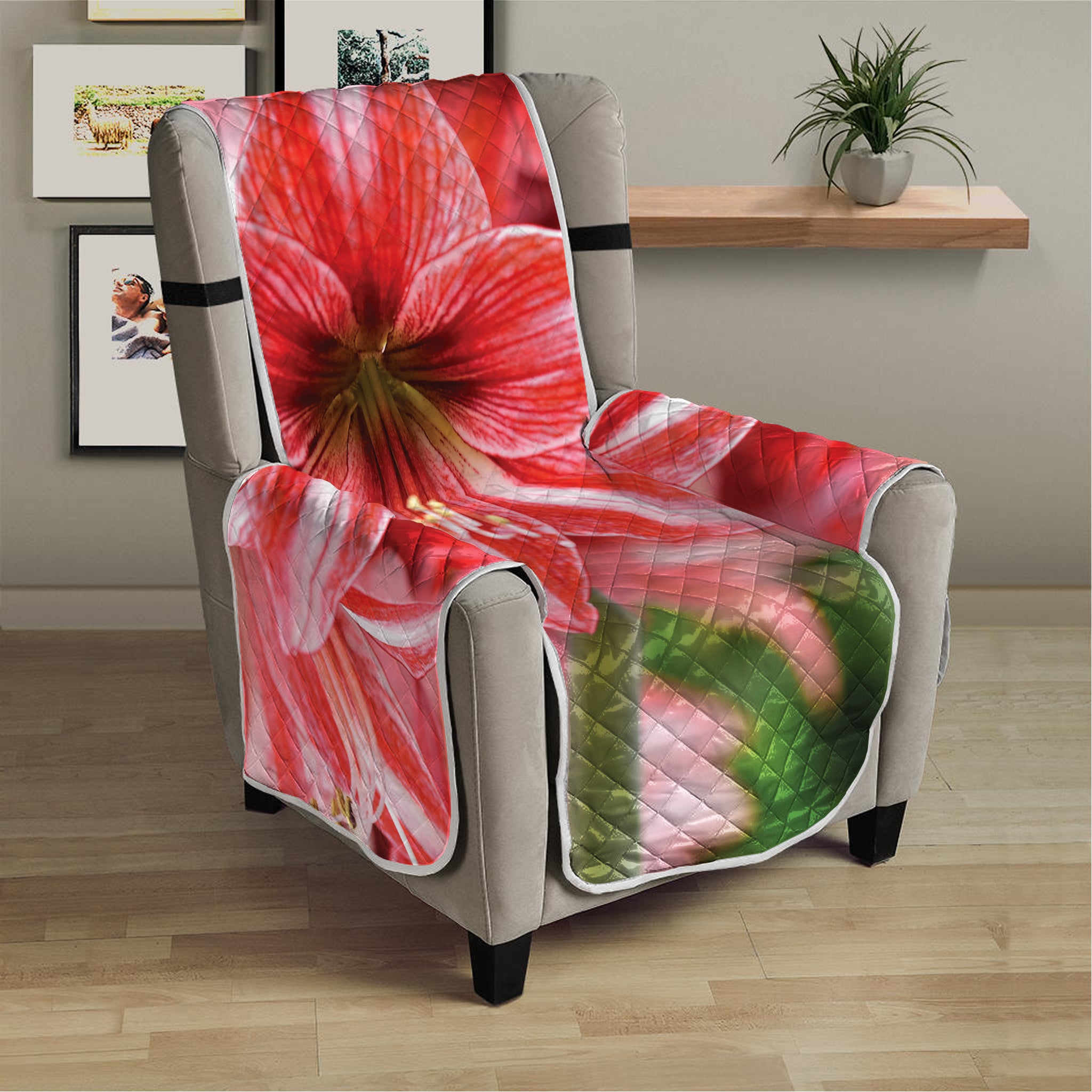 Amaryllis Flower Print Armchair Protector