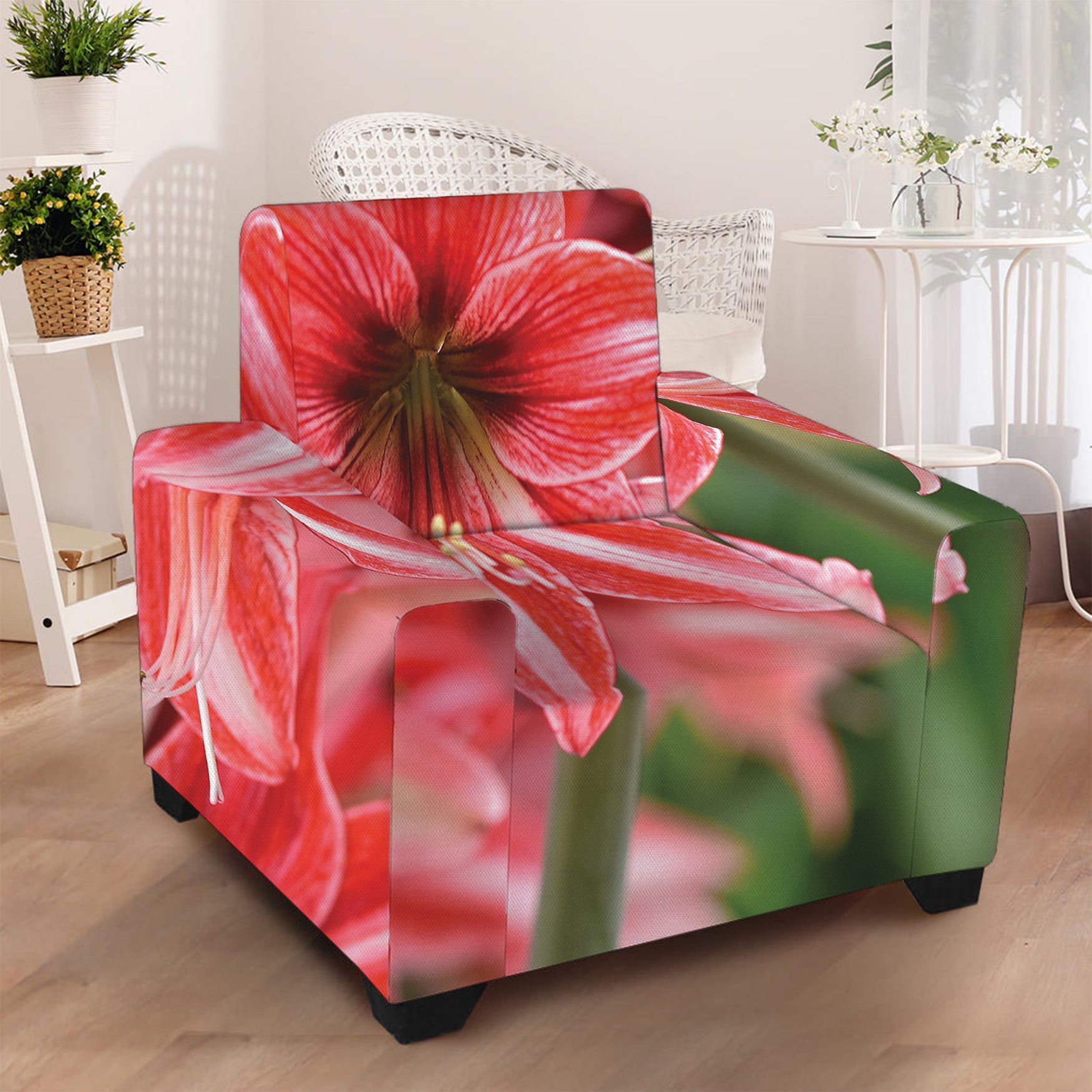 Amaryllis Flower Print Armchair Slipcover