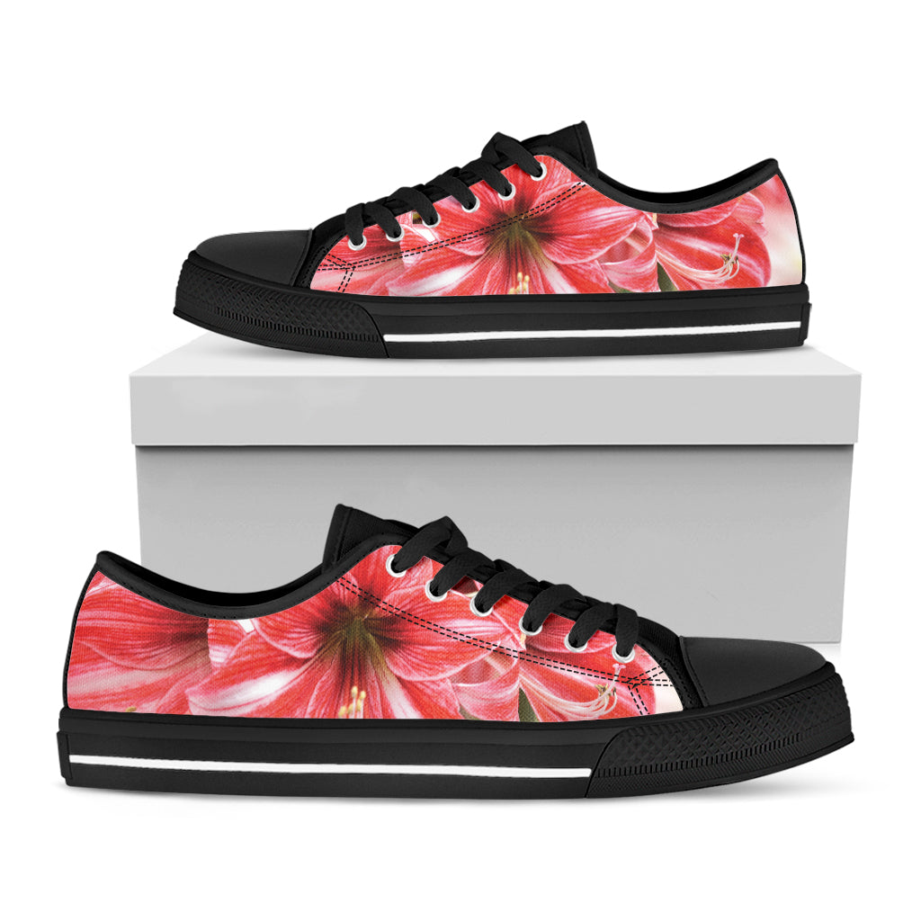 Amaryllis Flower Print Black Low Top Shoes