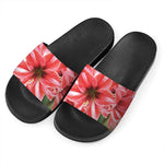 Amaryllis Flower Print Black Slide Sandals