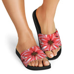 Amaryllis Flower Print Black Slide Sandals