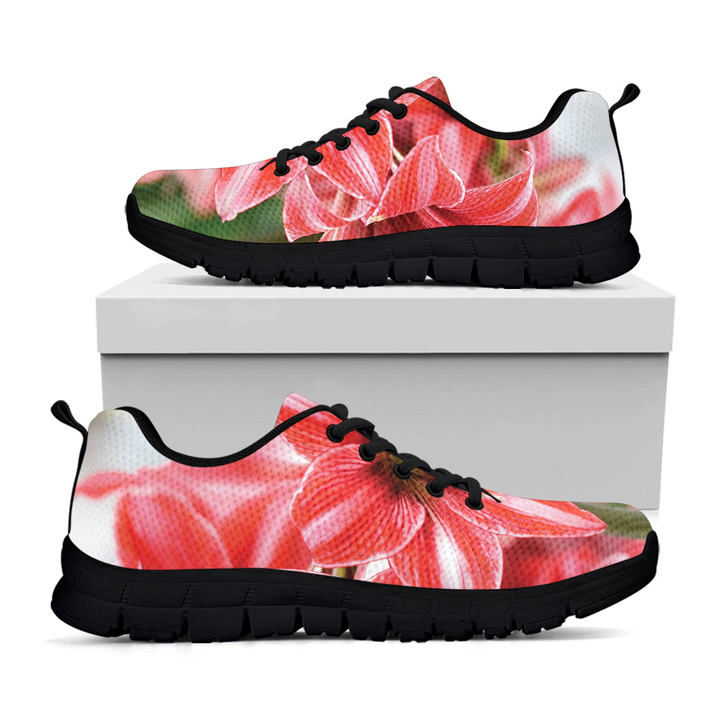 Amaryllis Flower Print Black Sneakers