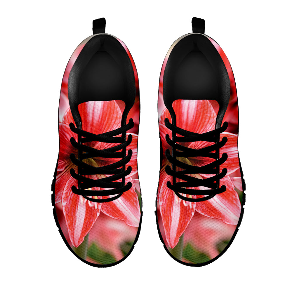 Amaryllis Flower Print Black Sneakers