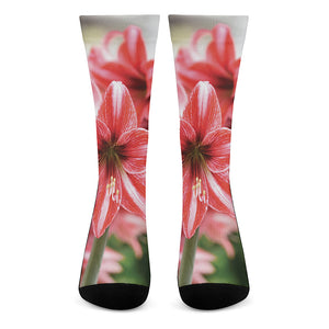 Amaryllis Flower Print Crew Socks