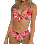 Amaryllis Flower Print Front Bow Tie Bikini