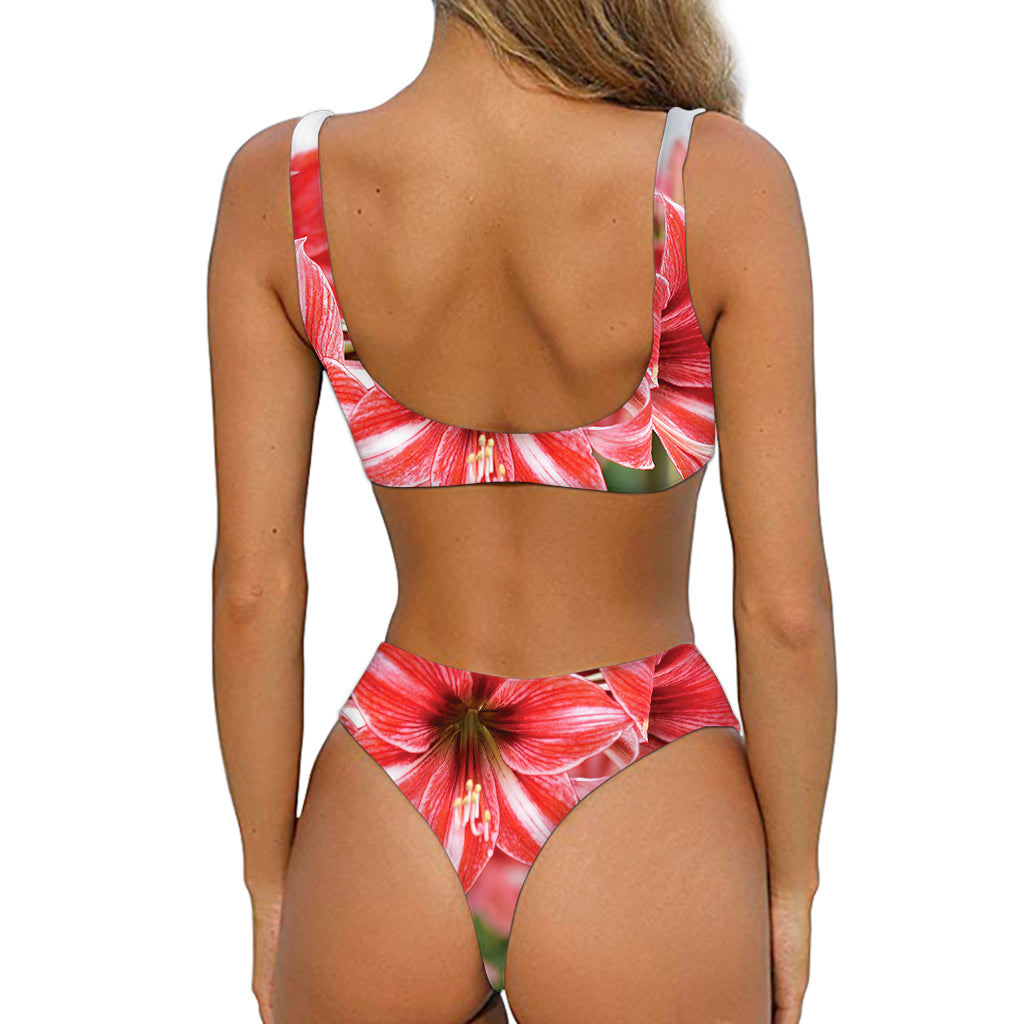 Amaryllis Flower Print Front Bow Tie Bikini