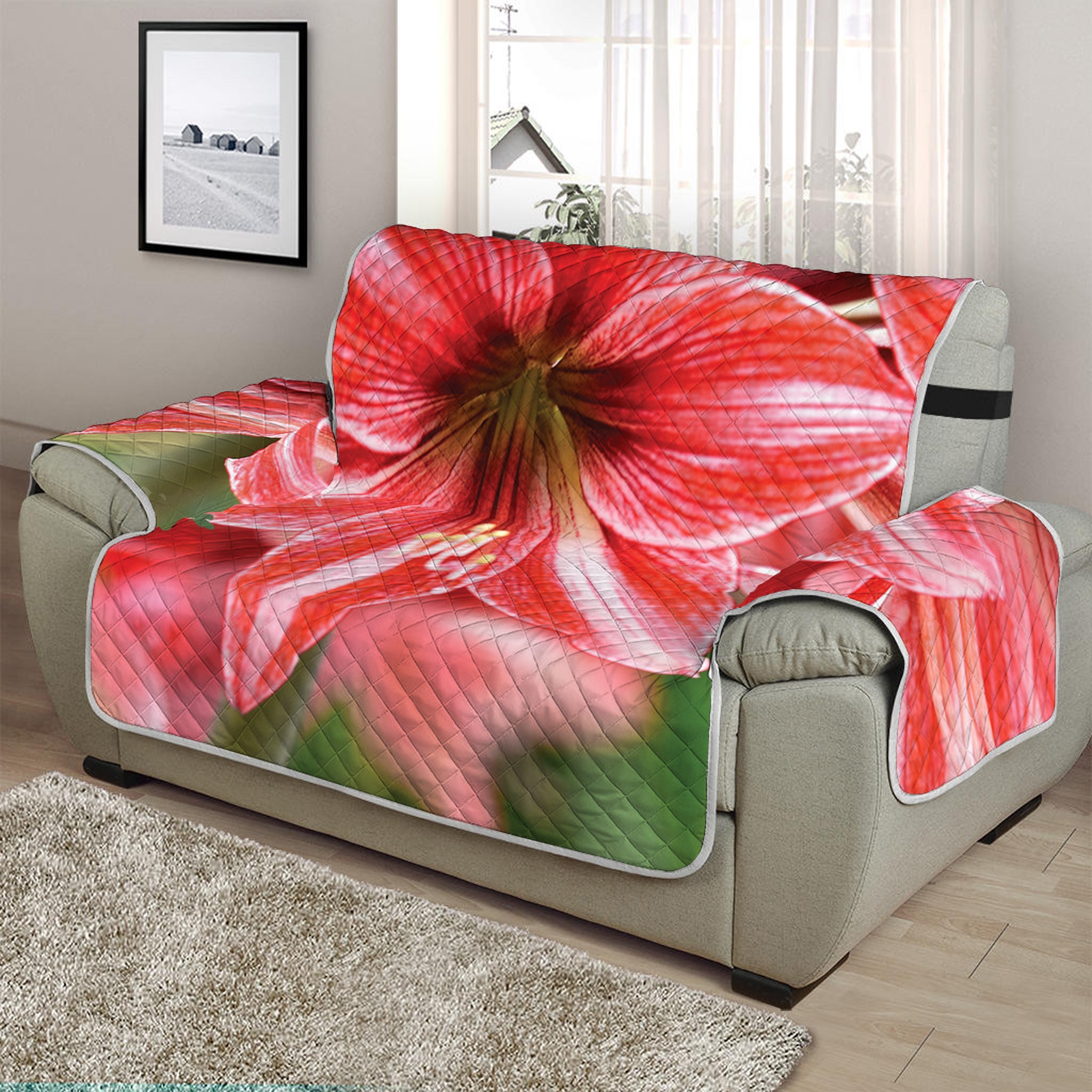 Amaryllis Flower Print Half Sofa Protector