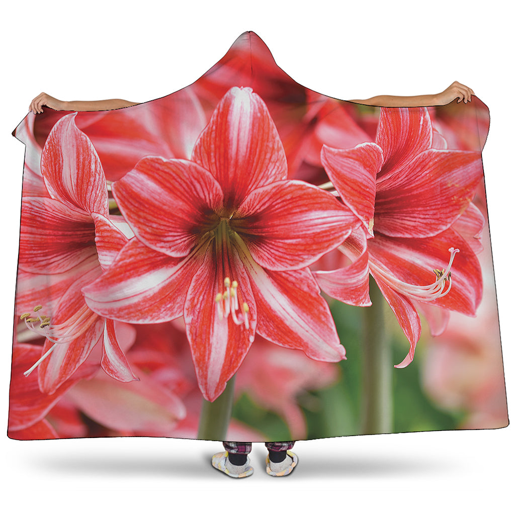 Amaryllis Flower Print Hooded Blanket