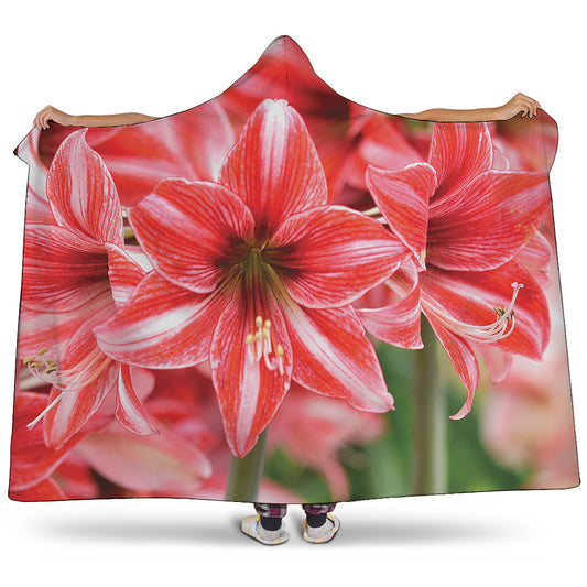Amaryllis Flower Print Hooded Blanket