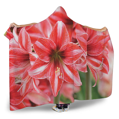 Amaryllis Flower Print Hooded Blanket