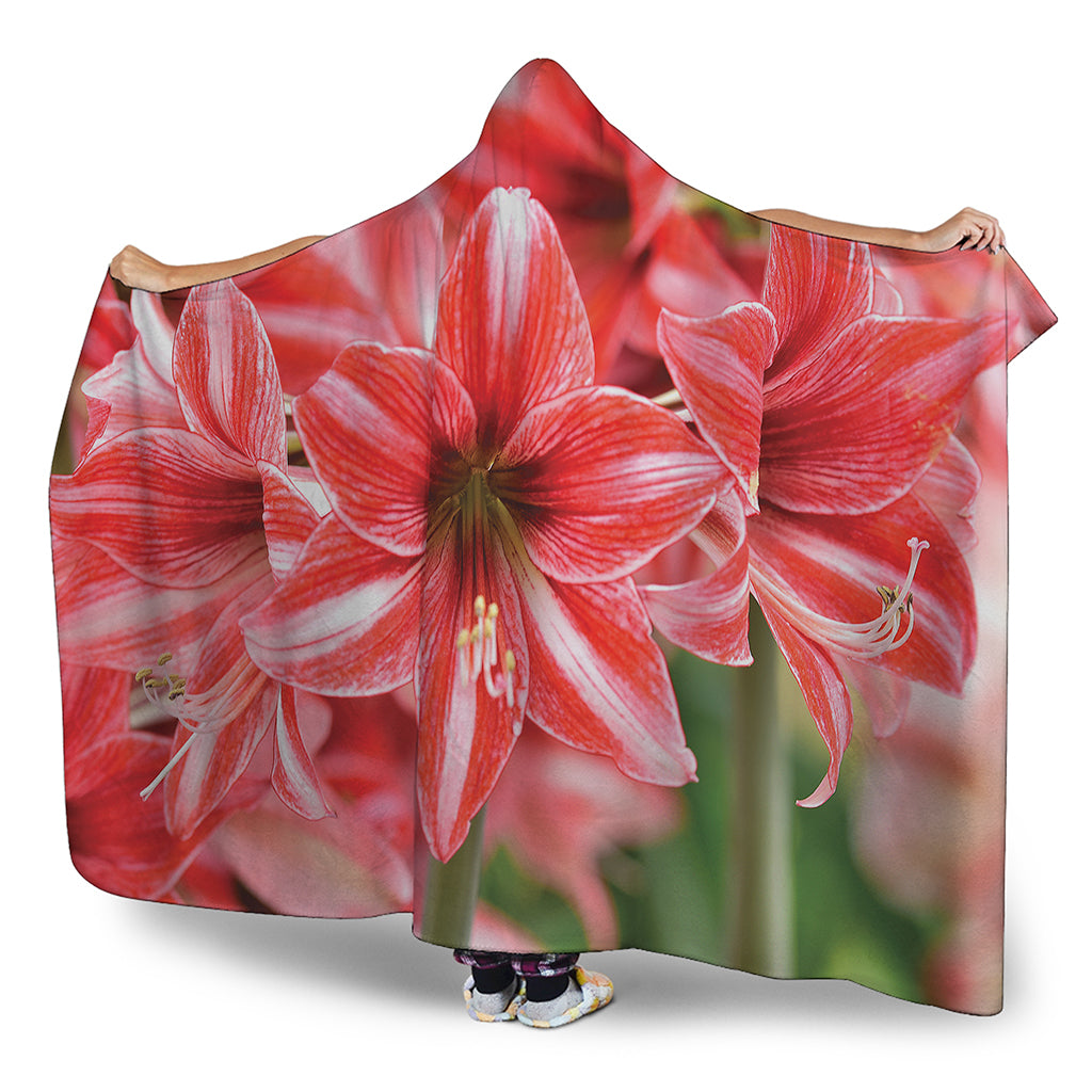 Amaryllis Flower Print Hooded Blanket