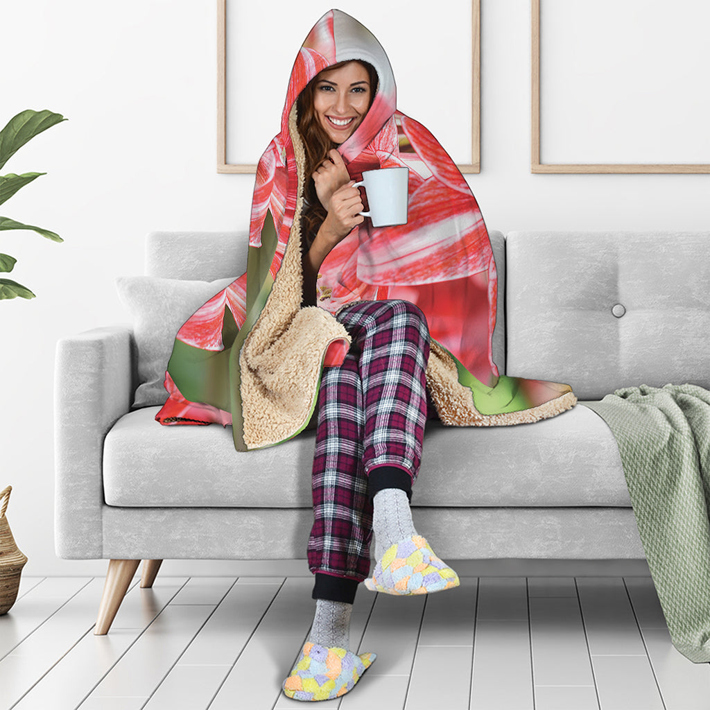 Amaryllis Flower Print Hooded Blanket