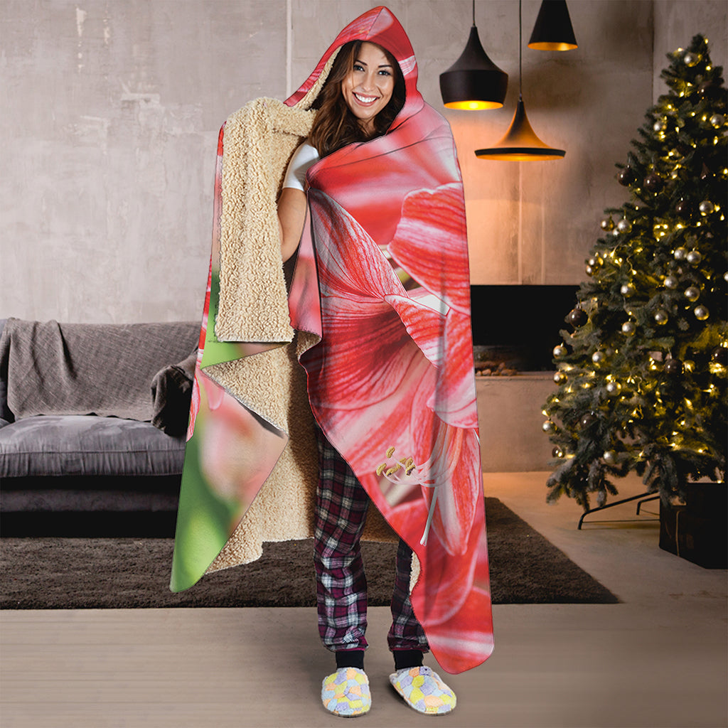 Amaryllis Flower Print Hooded Blanket