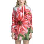 Amaryllis Flower Print Hoodie Dress