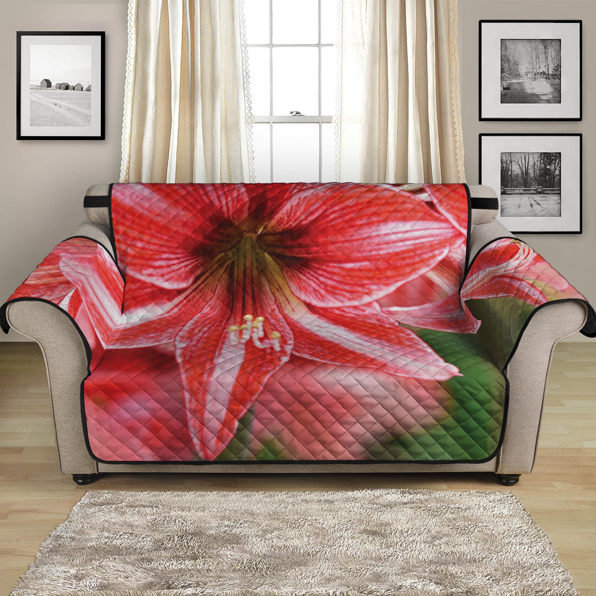 Amaryllis Flower Print Loveseat Protector