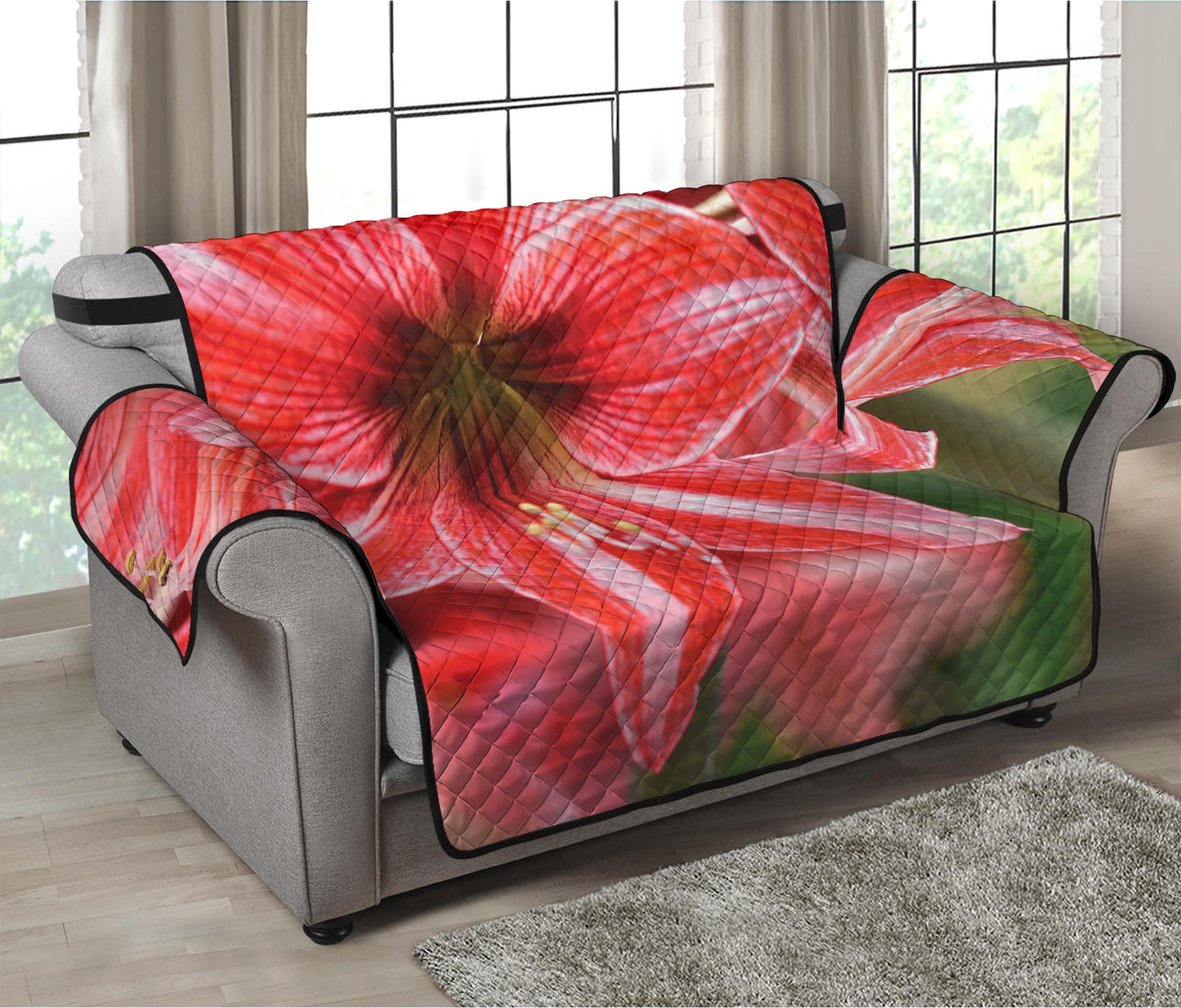 Amaryllis Flower Print Loveseat Protector