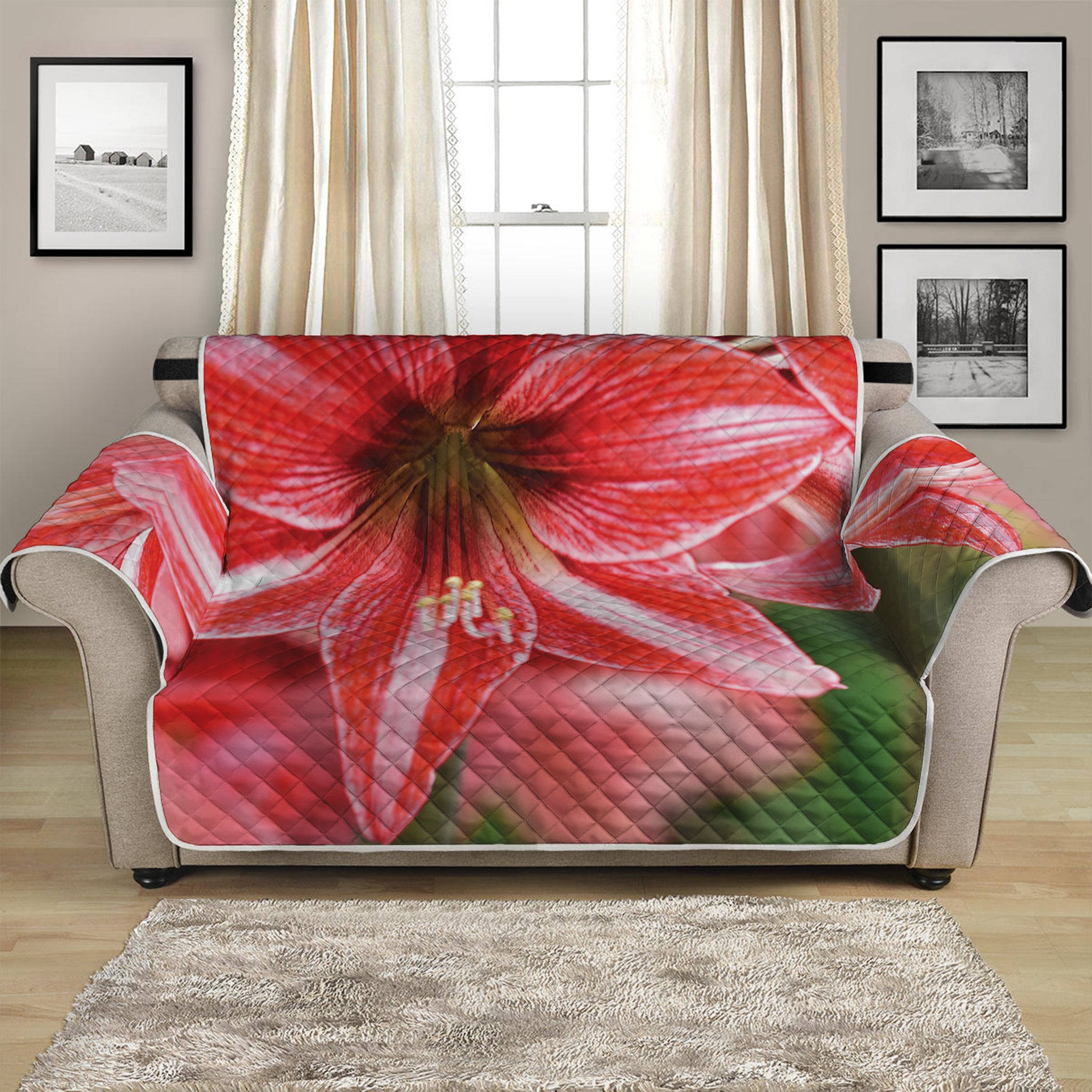 Amaryllis Flower Print Loveseat Protector