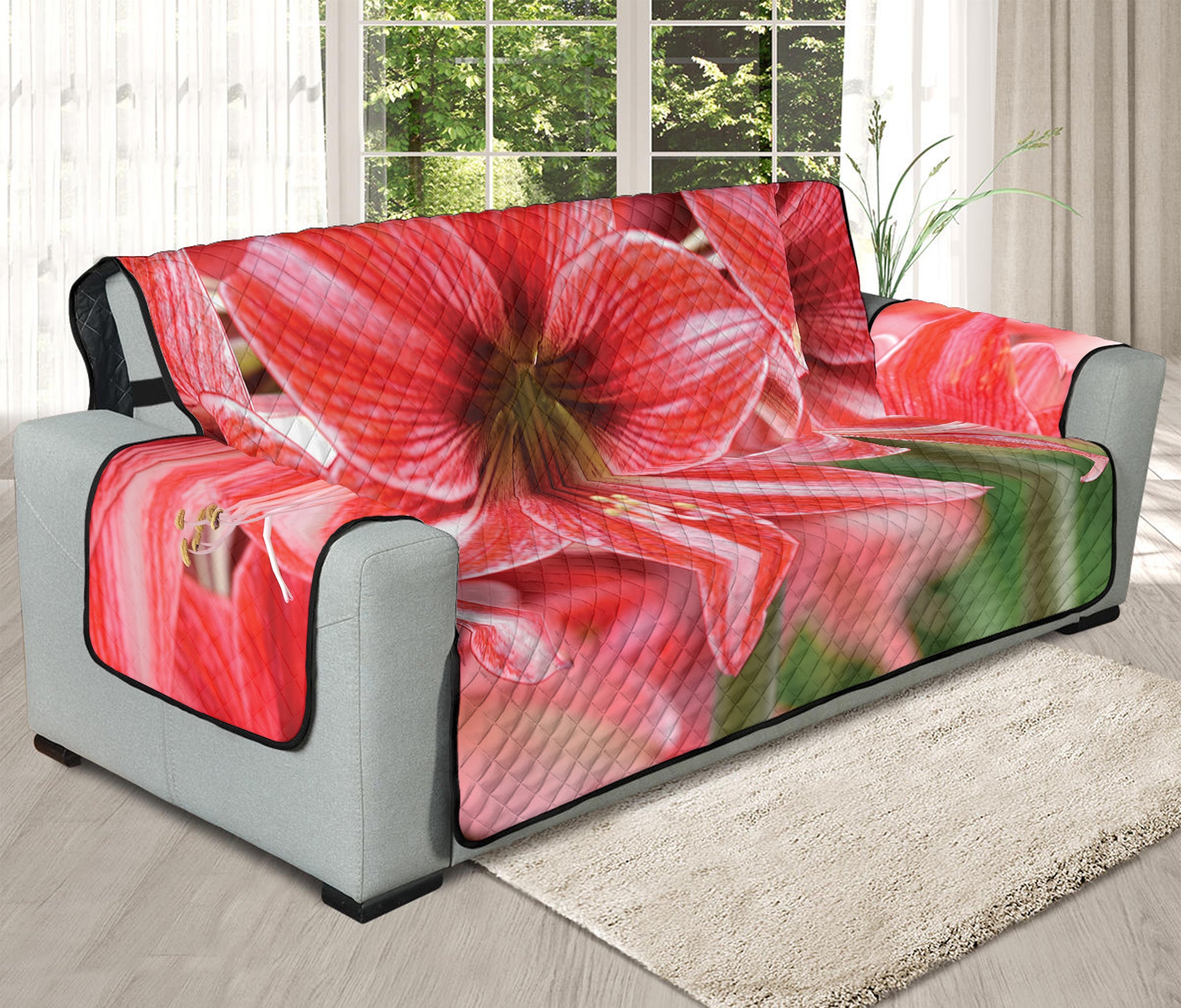 Amaryllis Flower Print Oversized Sofa Protector