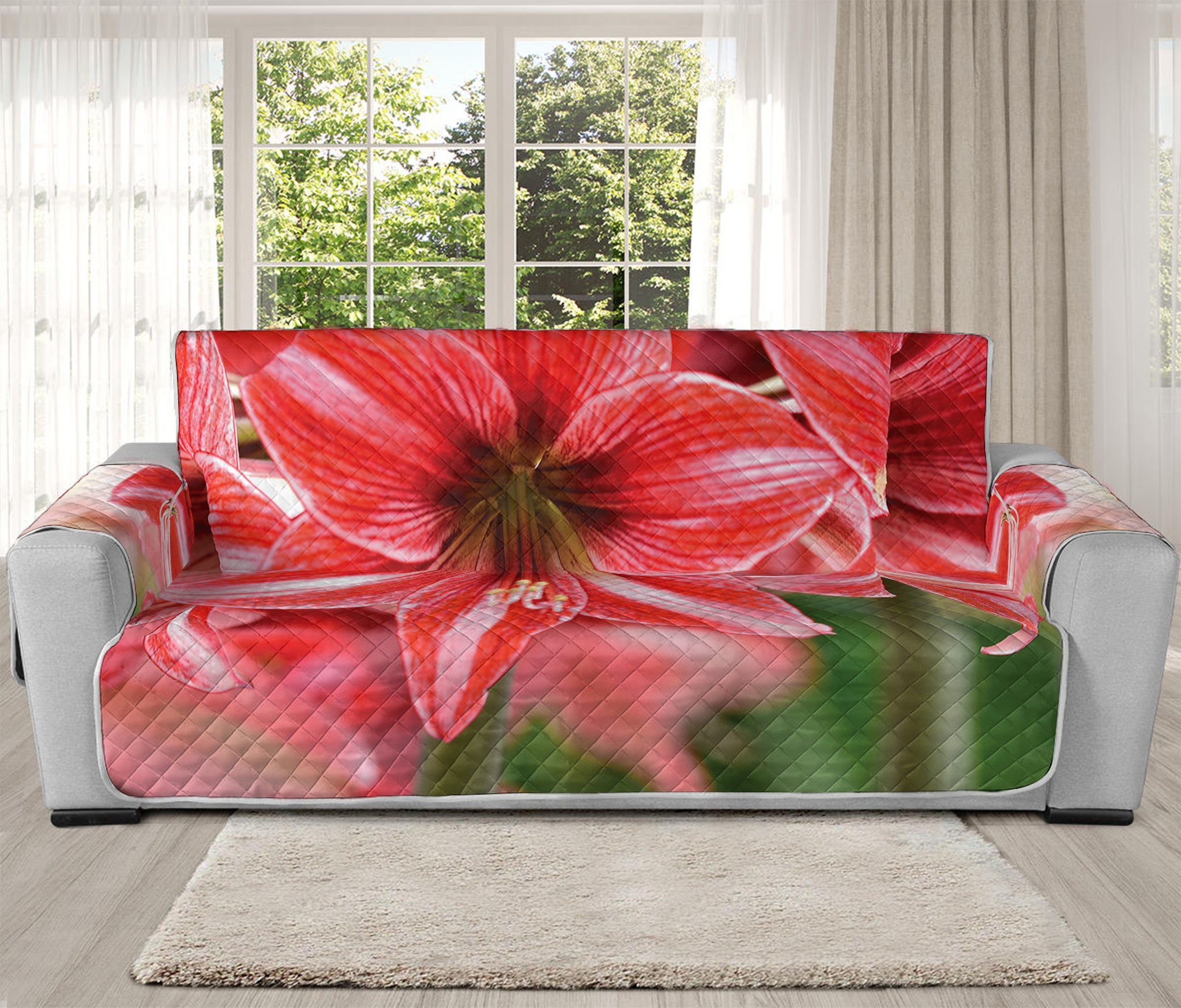 Amaryllis Flower Print Oversized Sofa Protector