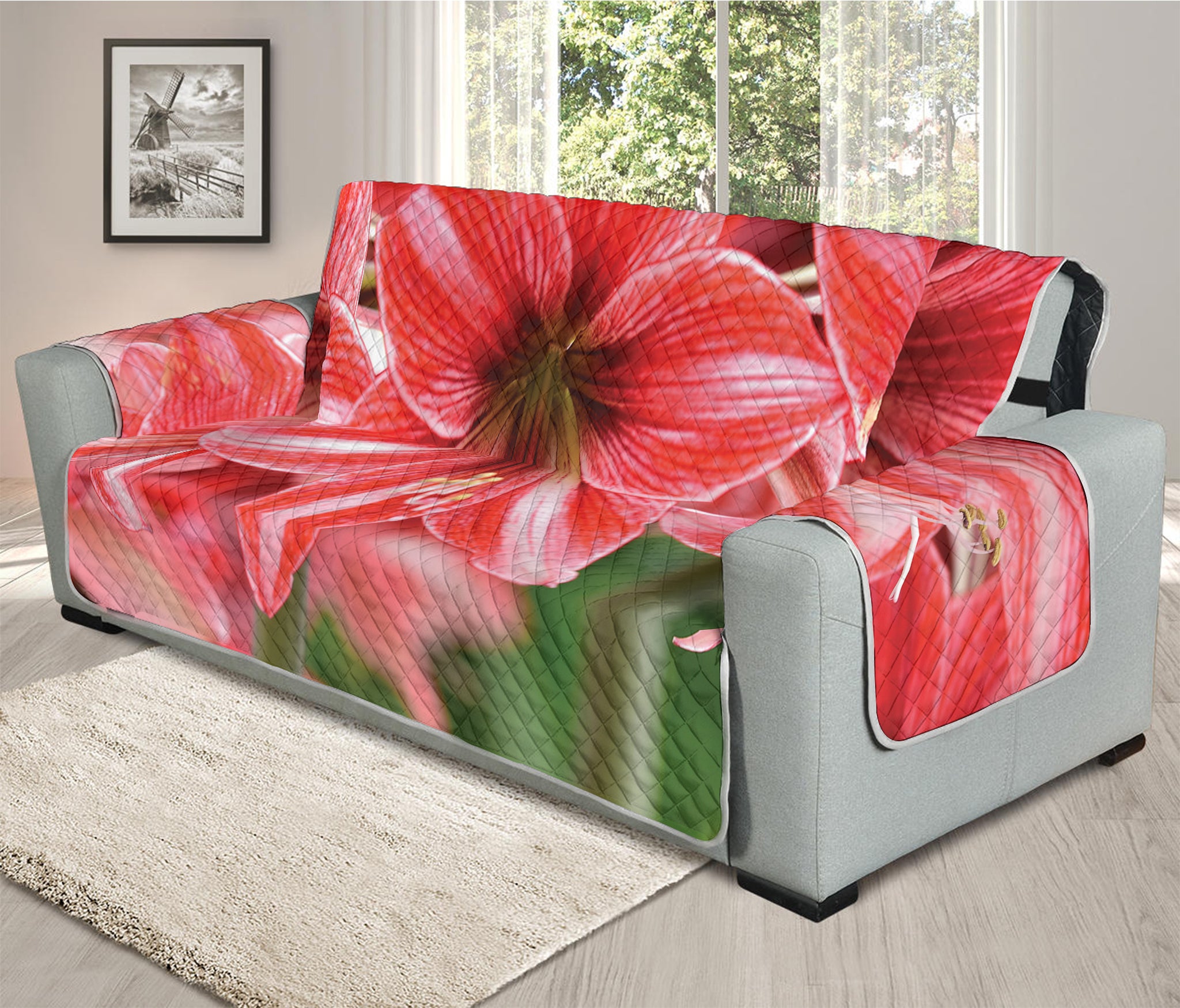 Amaryllis Flower Print Oversized Sofa Protector